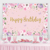 Rosa Blumen Und Schmetterling Geburtstag Hintergrund Für Mädchen